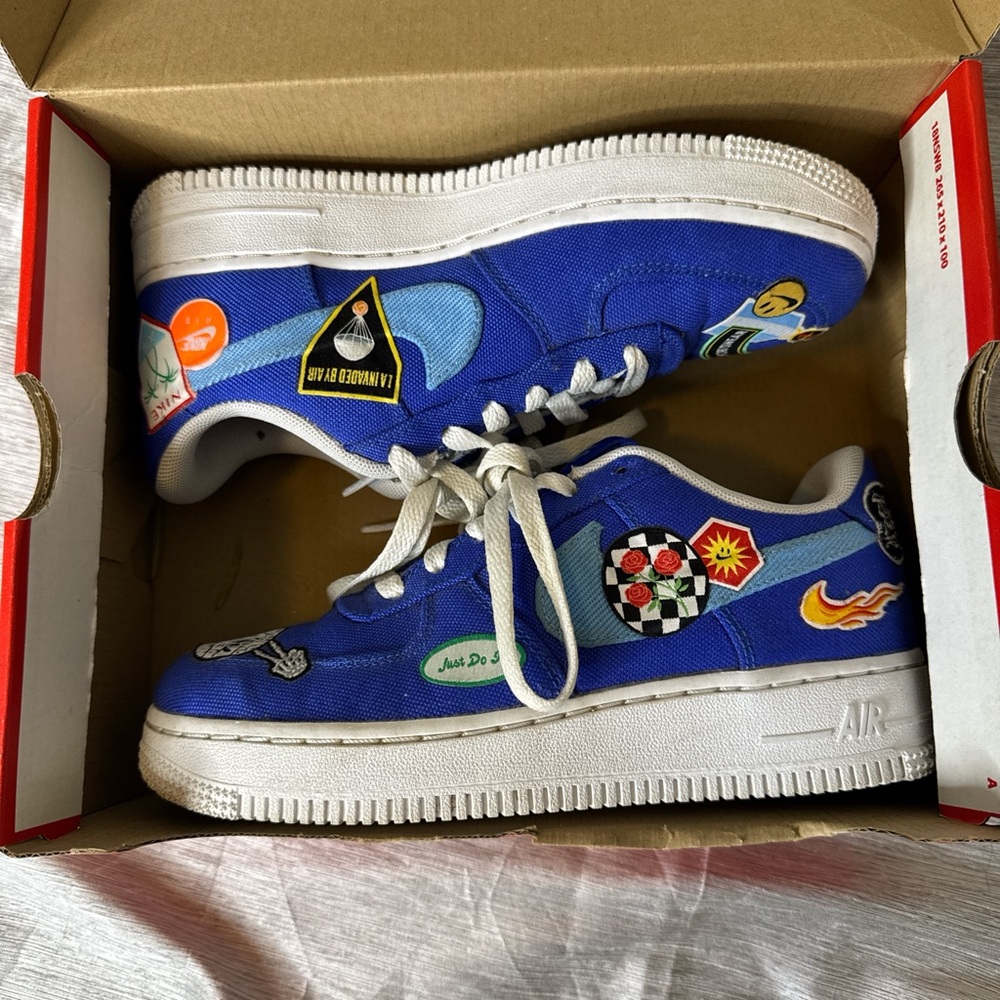 Nike Blue and White Sneakers with Playful Design AirForce 1